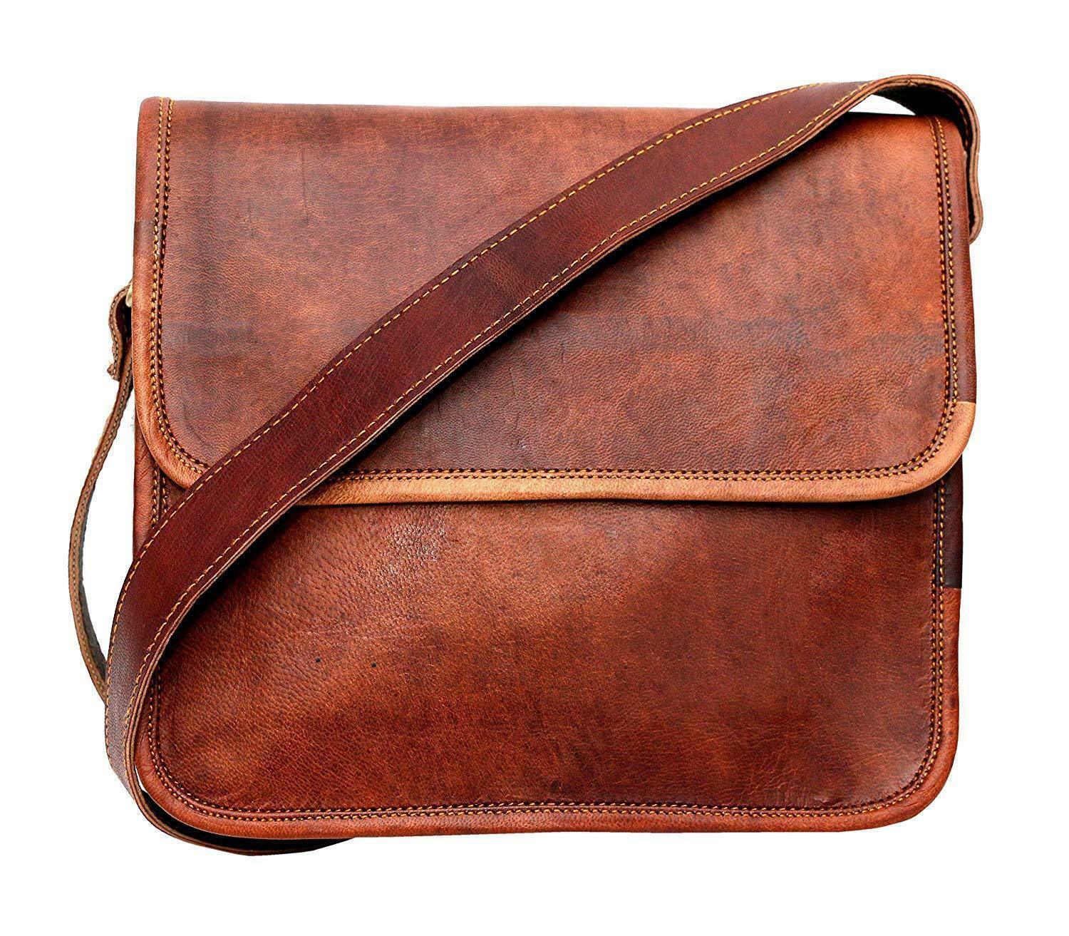 Mens Genuine Leather Goat Brown Crossbody Shoulder Satchel Messenger Bag.....