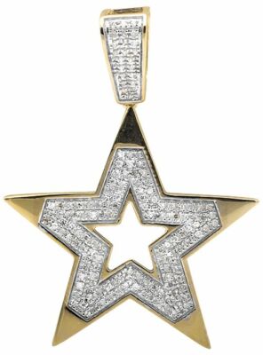 0.75 Ct Round Moissanite Pave Cluster Star Pendant 14k Real Yellow Gold Plated