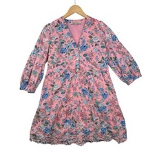 Loft Floral Print Long Sleeve Embroidered Detail Mini Dress size 0 Pink