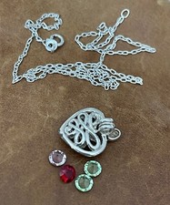 Vtg 925 Mother  Daughter Son Open Heart Locket Gemstones Pendant Necklace 18  