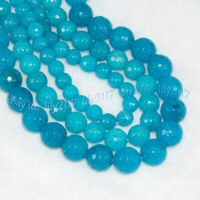 Faceted 8/10/12mm Blue Aquamarine Round Natural Gemstone Loose Beads 15'' Strand