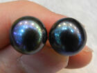 Huge 12-13mm Natural Black Tahitian Pearl Sterling Silver Stud Earrings