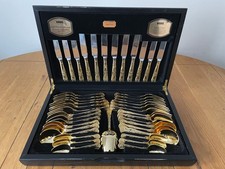 Viners 44 Piece KINGS ROYALE Gold Plated Cutlery Canteen Set 6 Place Settings