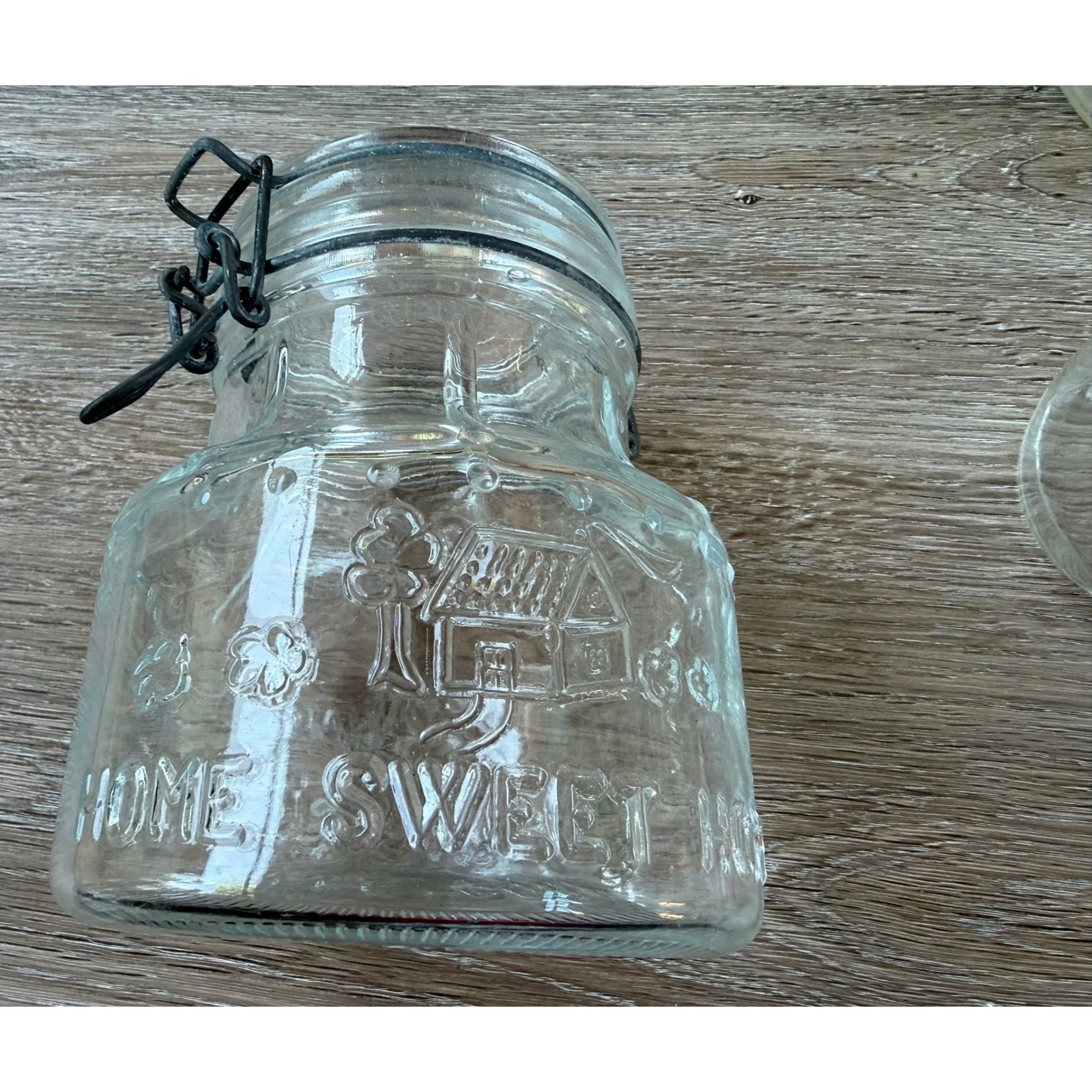 Vintage 1978 Crownford Giftware Italy Home Sweet Home Glass 1 Quart Storage Jar