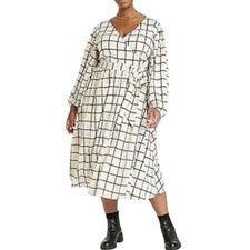 Ava & Viv 2X Midi Dress Long Sleeve Plaid Casual Career Party