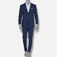 DKNY Men's Blue Plaid Stretch Modern-Fit Jacket Pants 2-Piece Suit Size 38R