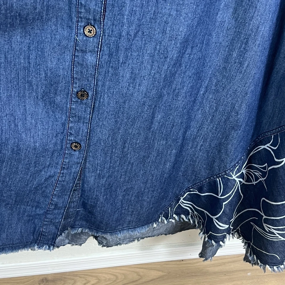 Maxi Vestido Ashley Stewart 22 Línea A Denim Botón Completo Moda Manga Larga Foto 4 de 4