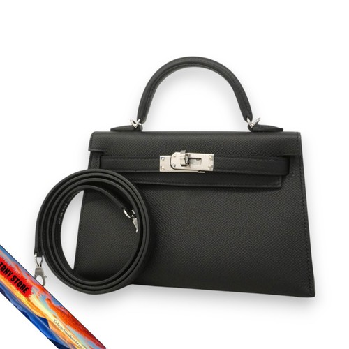 Hermes Kelly Mini Handbag Vaux Epson Black Silver Hardware
