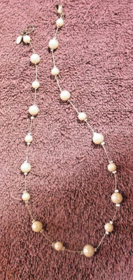 Vintage Wire Necklace With Faux Pearls ~ Man On A Horse On Jewelry Tag ~ 17''