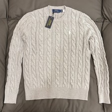 Polo Ralph Lauren Cable Knit Crew Neck Pullover, Gray, Size M