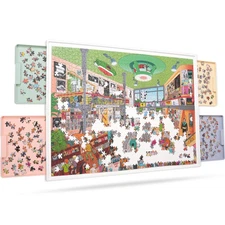 2-in-1 Rotating Puzzle Board for 1500-Piece Jigsaw with Color Drawers  Cover