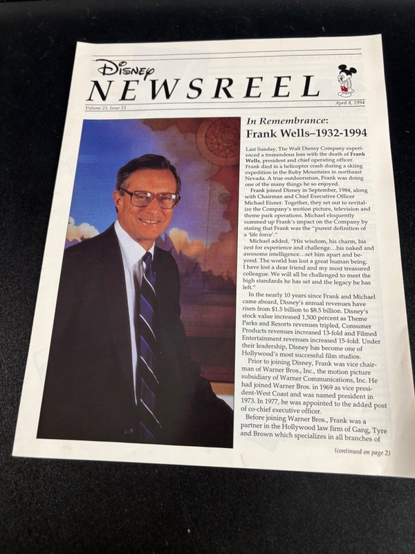 Disney Newsreel 1994 In Remembrance of Frank Wells 7 page