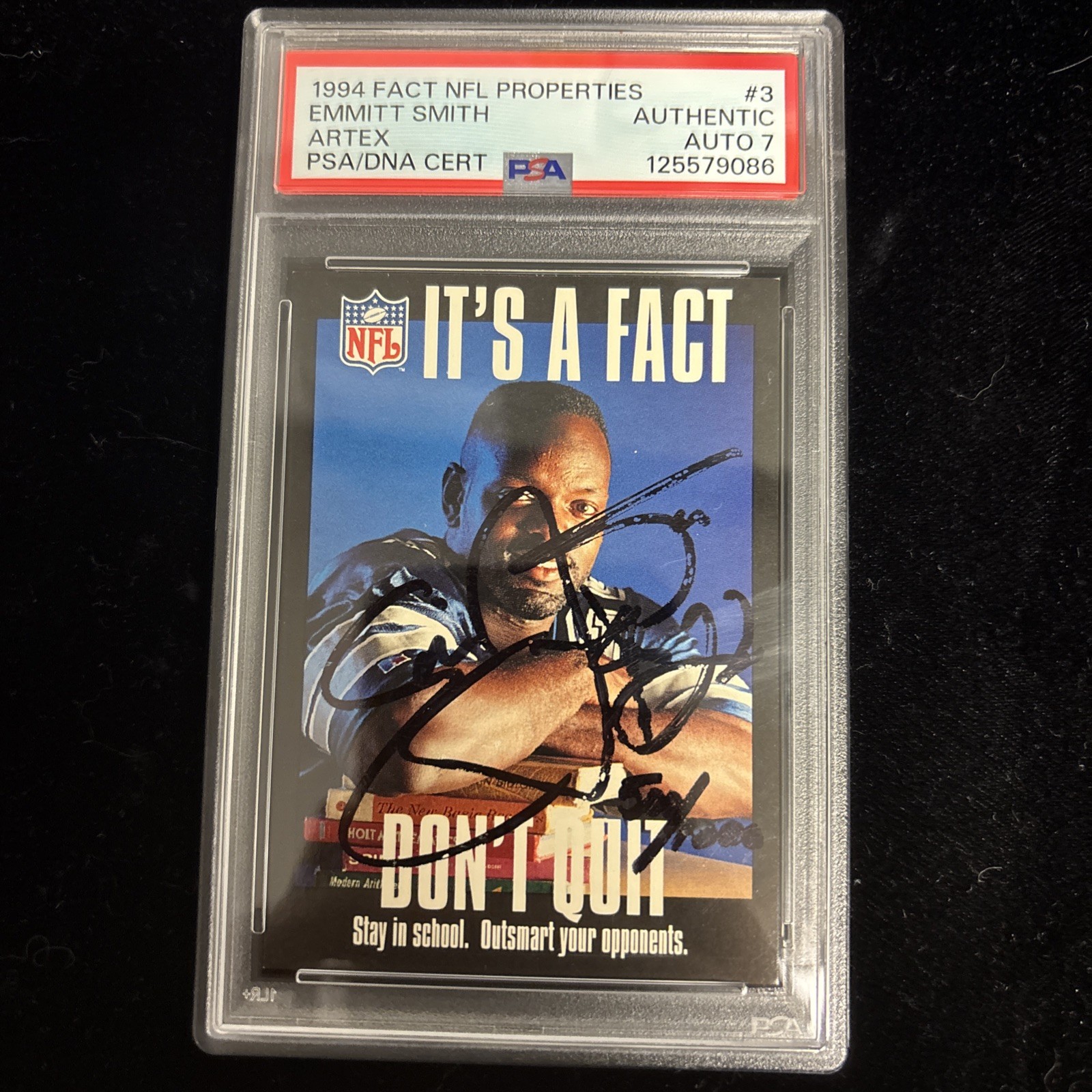 1994 NFL Properties Artex FACT #3 Emmitt Smith On Card Auto
