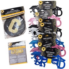 Graduation Party Supplies Bundle 7 Pairs Grad Glasses Swirl Decor Gold Balloon