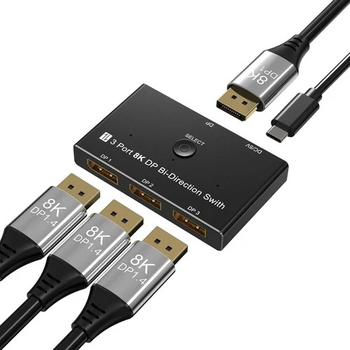 DisplayPort 8K DP 1.4 Switch Bi-Direction Splitter Converter - 8K@30Hz 4K@120Hz