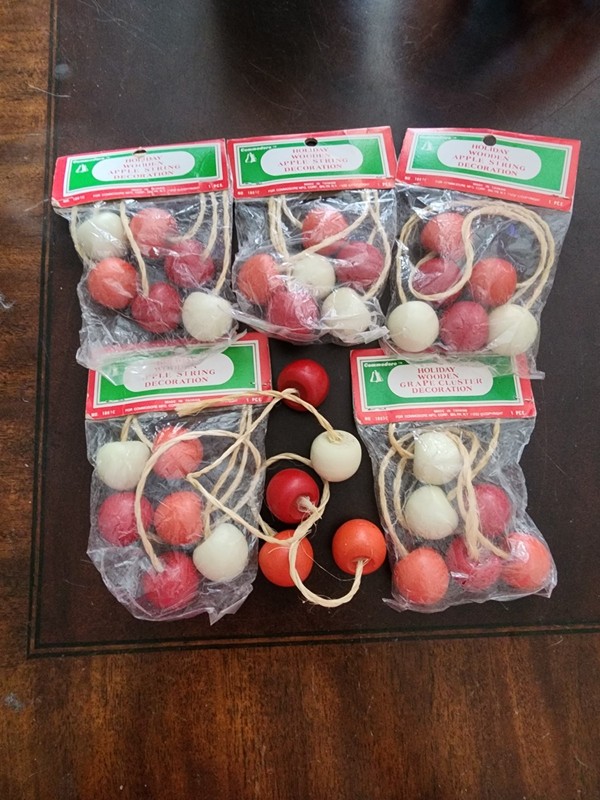 H89.  Commodore Mfg Corp Wooden Apple Ornaments, 5+ Pkgs.