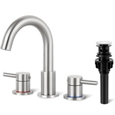3 Hole Bathroom Faucet Brushed Nickel Sink Set with Pop Up Drain 8 Inch Spreader
