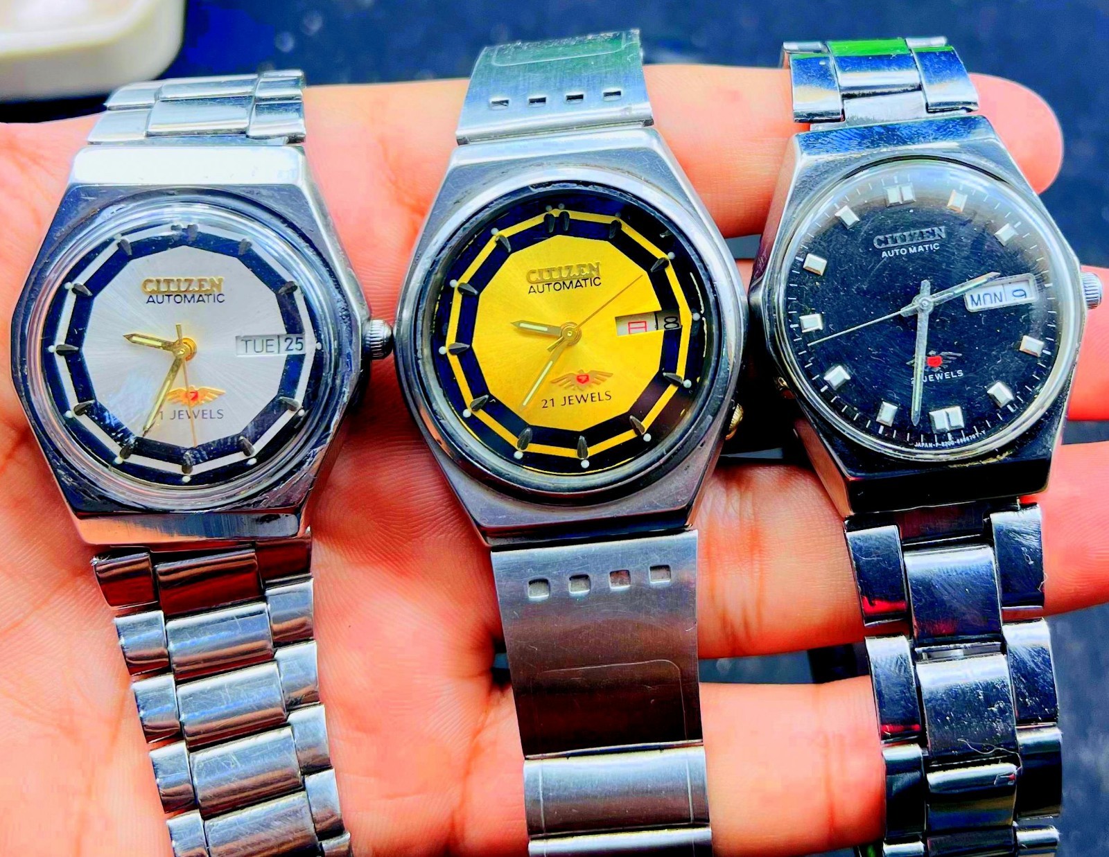 Vintage Watch Men Wrish Japan LOT Of AUtomatic 3 Made Jewels Date Day CITIZEN 21 - VintageWatches.PK Vintage Watch Men Wrish Japan LOT Of AUtomatic 3 Made Jewels Date Day CITIZEN 21 - vintagewatches.pk