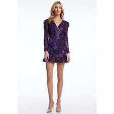 Dress The Population Kelsey Dress Midnight Plum Purple Sequin Black Velvet NWT M