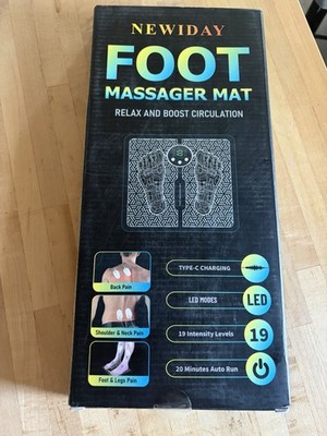 NEWIDAY Foot Massage Mat Type-C USB Charge LED Modes 19 Levels 20-Min Auto