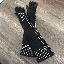 VERSACE Studs Black Lamb Leather Long Couture Gloves Size L