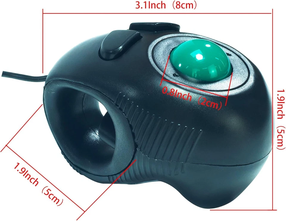 Finger Mouse, Handheld Trackball Mouse Mini 4D USB Hand Held Wired black  - Image 2 of 4