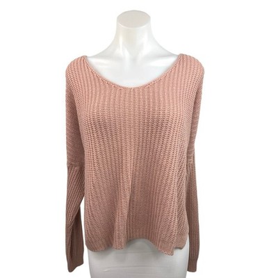Debut Pink Waffle Knit Drop Shoulder Dolman Oversize Pullover Sweater Top Sz S/M