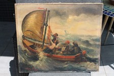 Tableau Huile sur Toile Signée Michel Troyen Marine Bateau Ancien XIX ème
