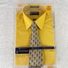 Stafford Essentials Mens Small Long Sleeve Dress Shirt  Matching Tie - New