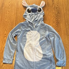 Disney Stitch Costume One-Piece Pajama Sleeper Boys Blue Hooded Fleece Zip SZ 8