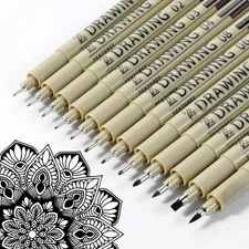 Fineliner Drawing Art Pens Black Fineliner Pens 12PCS Micro-Pen Fineliners In...