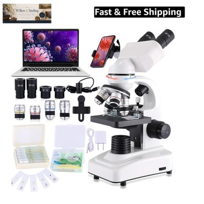 Compound Microscope，40X-2500X ，WF10x and WF25x eyepieces, Dual LED Lighting a...