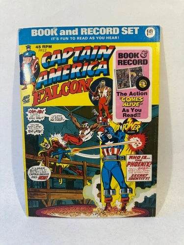 Vintage 1974 Captain America and the Falcon Book & Record Set Marvel Comic PR12