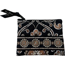Vera Bradley piccola borsa pochette chiusura cerniera modello caffè latte nero marrone 5x4"