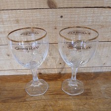 2 x Grimbergen Beer Glasses 33cl Stemmed & Gold Rimmed - Brand New