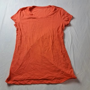 NO BOUNDARIES Orange Ribbed Short Sleeve T-Shirt Women SIZE L Flat Bust Casual