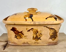 ANTIQUE FRENCH YELLOW WARE CASSEROLE w LID 19th century Rustic TERRINE BAKE DISH