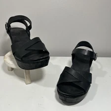 Kork-Ease Sandals Women’s Size 8 Ava 2.0 Black Leather Wedge Shoes K37303 CBHL14