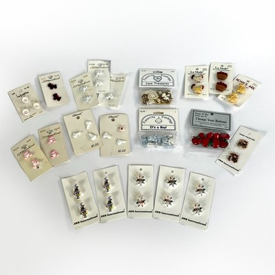 VTG Lot 21 Novelty Button Cards La Mode JHB Cats Dogs Bears Ice Cream Baby