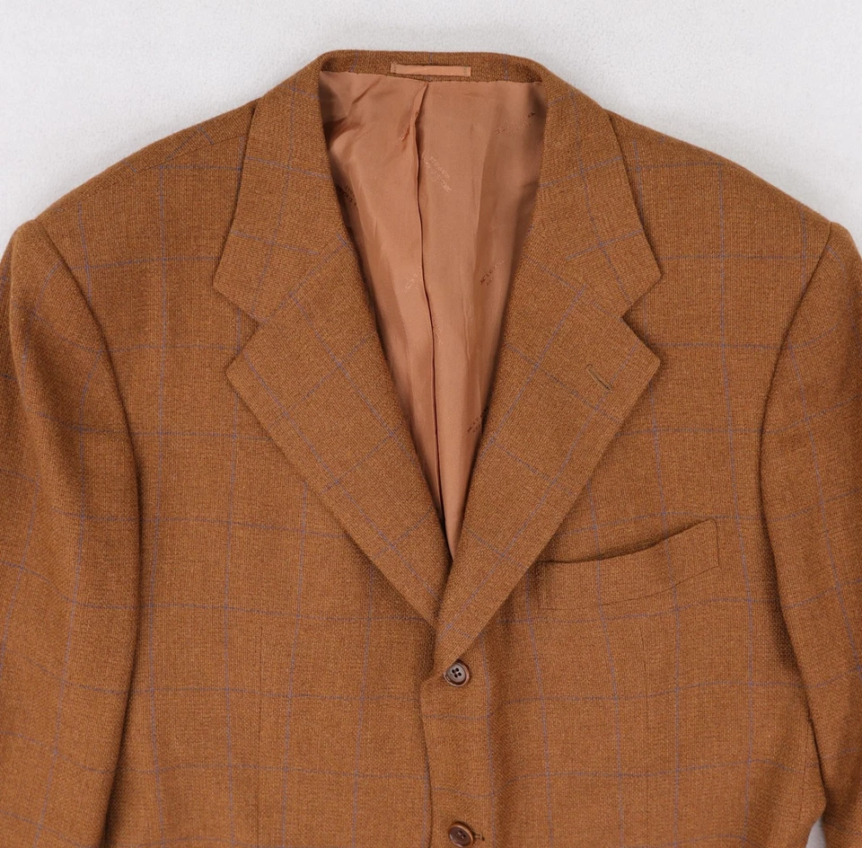 KITON Napoli 100% Cashmere Sport Coat Size 46R Brown w/Blue Checks Italy Blazer - Image 3 of 4