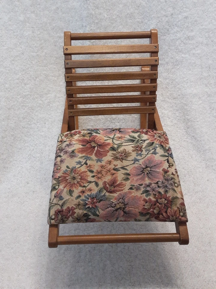 Vintage Wooden Footstool Foot Rest. Rocking. Tapestry. Slatted Cushioned.Studded - Image 4 of 4