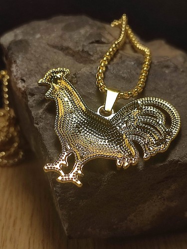 Mens Necklace in Gold Proud Rooster Rooster Rapper HIP HOP Punk - Picture 4 of 6