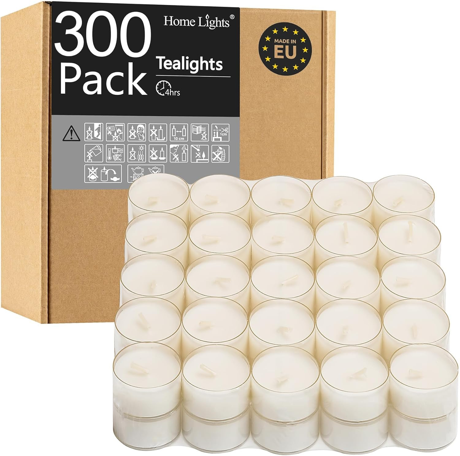 Giant White Tealight Candles 300-Pack Long-Lasting 4.5-Hour Burn Bulk Set-image