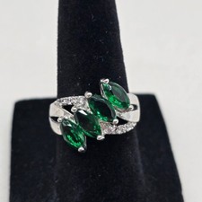 925 Sterling Silver Marquise Cut Green Stone Cocktail Ring Size 6 Elegant Gift