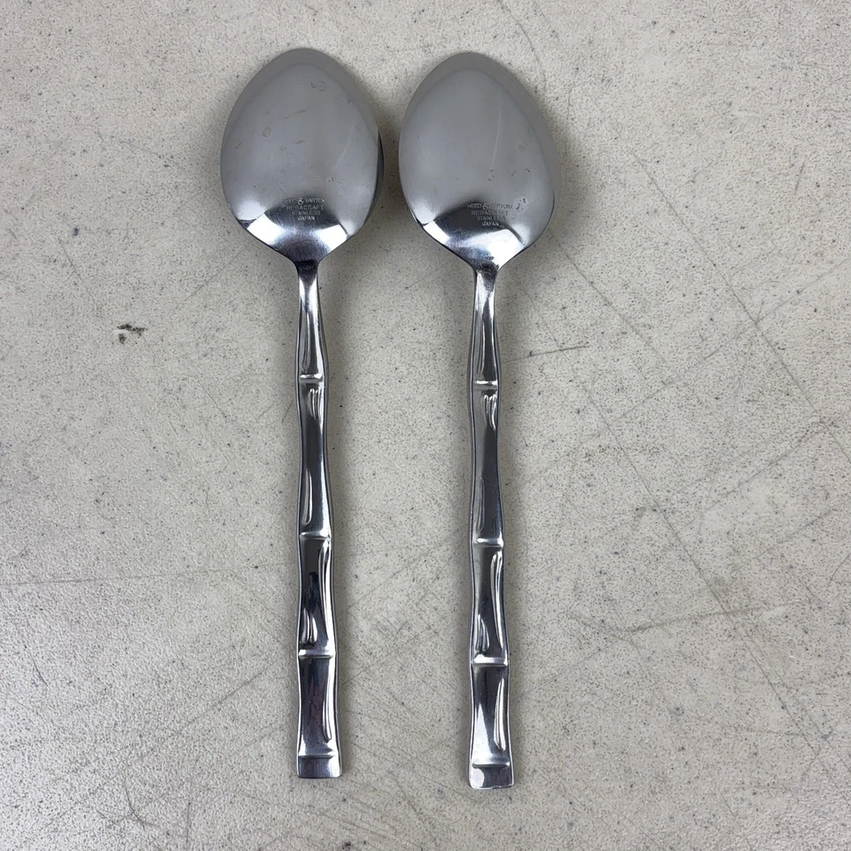 Reed & Barton Royal Bamboo Serving Spoons Stainless 8 1/8 Inches Long Set Lot 2 - Image 3 of 4