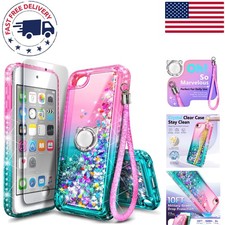Glittery Pink/Aqua iPod Touch Case with Ring Holder for 7th/6th/5th Generation