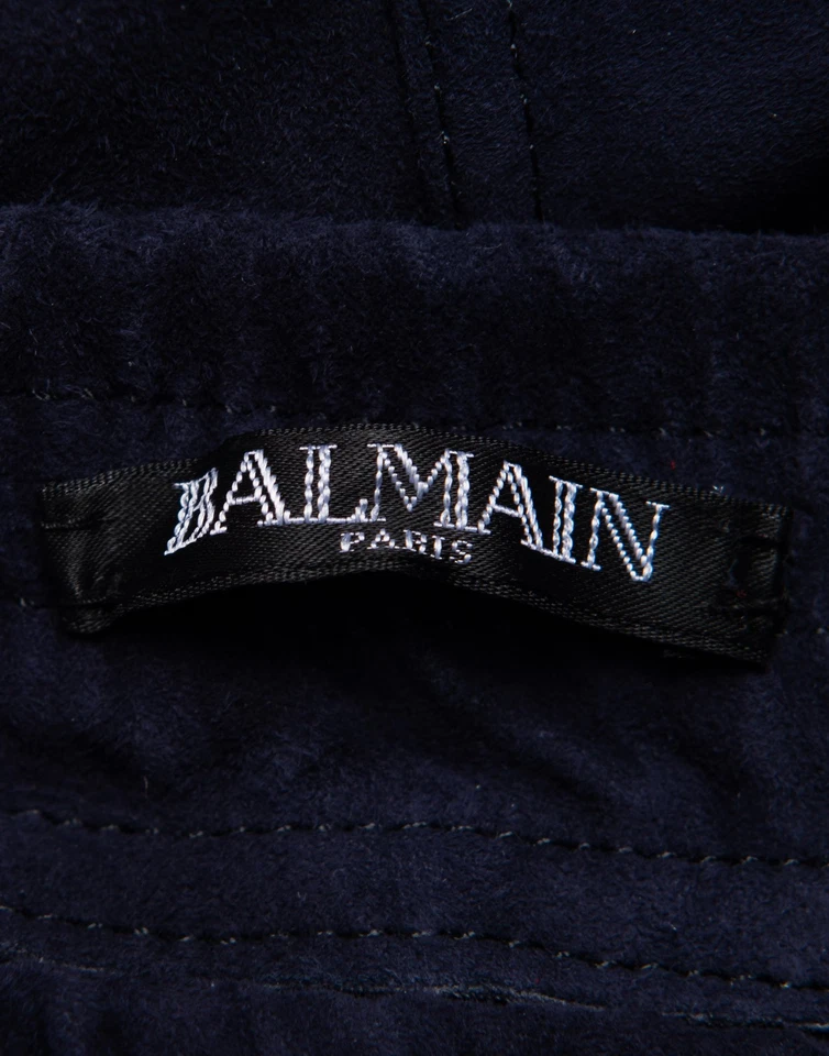 RRP €810 BALMAIN Kids Suede Leather Trousers 8Y Elastic Waist Blue Garment Dye  - Image 3 of 4