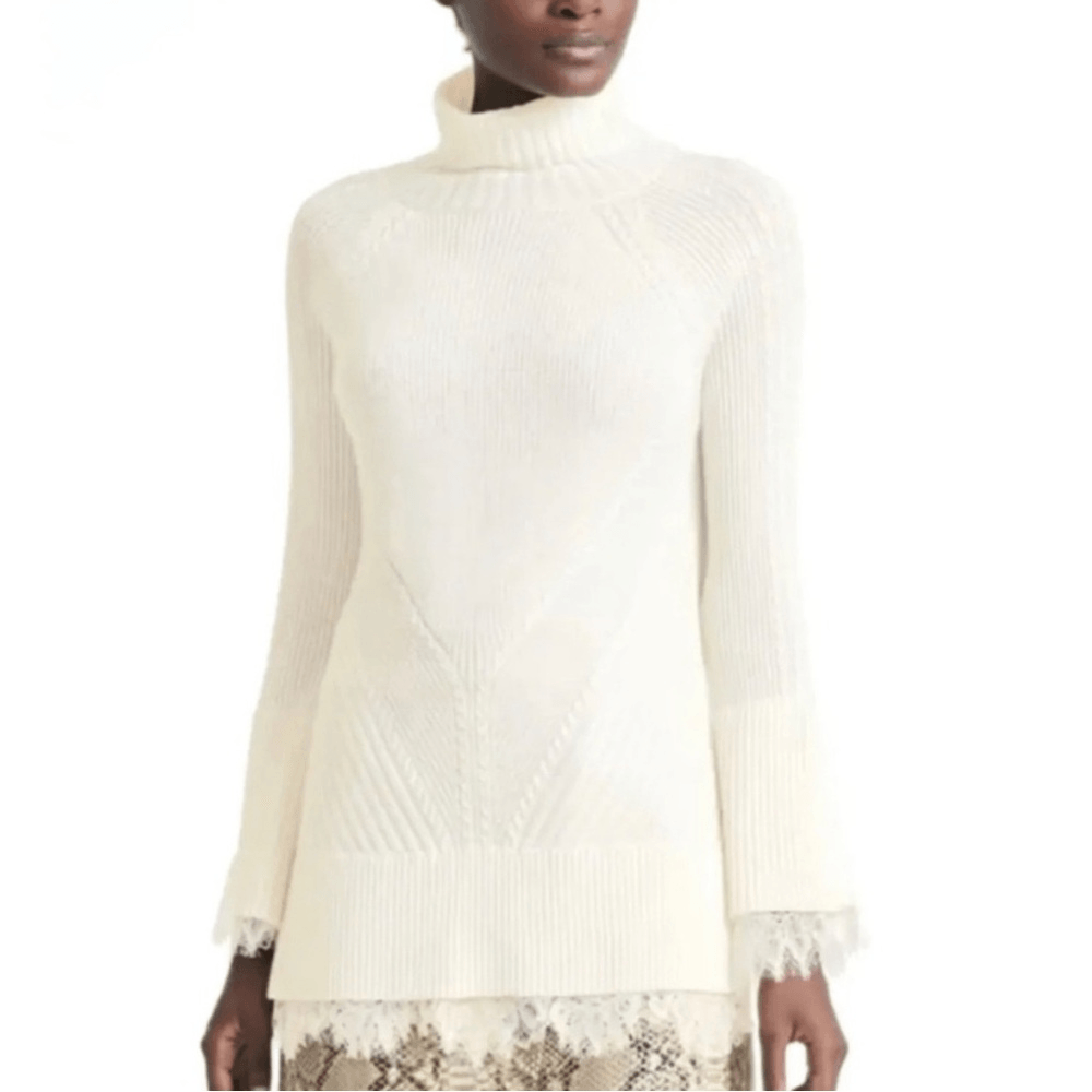 Banana republic x olivia palermo lace trim bell sleeve sweater cream