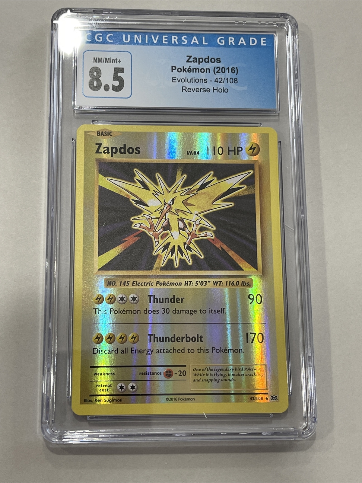 Zapdos Reverse Holo 42/108 Pokemon XY Evolutions CGC 8.5 NM/Mint+