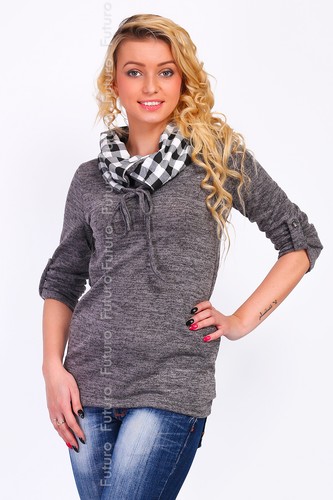 Ladies Elegant Jumper Tartan Cowl Neck 3/4 Sleeve Top Sweat Tunic Size 8-12 W6 - Picture 2 of 6